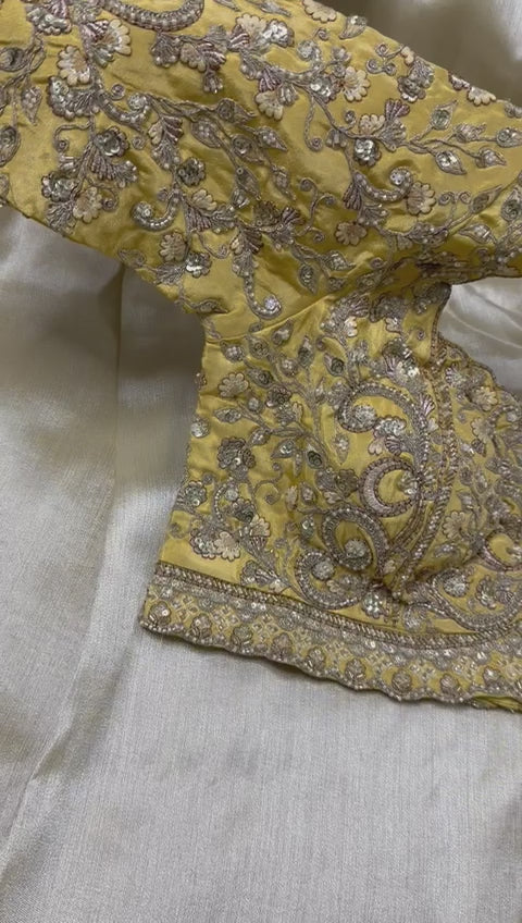 Banaras Gold Tissue silk saree with ready made blouse | Glow & Glitter Boutique